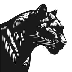 Clean Black and white vector silhouette of a Panther on white background