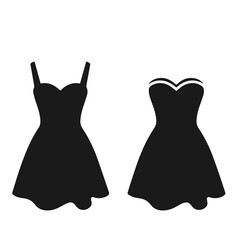 Clean Black and white vector silhouette of a Dress on white background