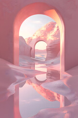 Abstract factasy and realistic mirror in desert, background, futuristic	