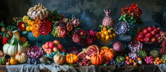 Still Life with Fruit and Flowers in a Luxurious Setting