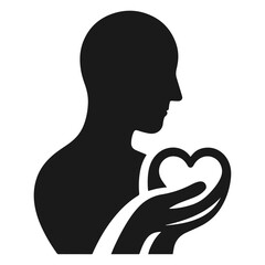 Clean Black and white vector silhouette of a Love Heart on white background