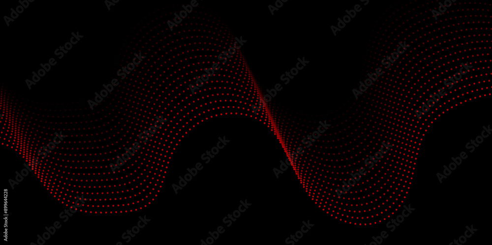 Wall mural abstract futuristic red wave dots shapes and black background. vector background with red abstract w