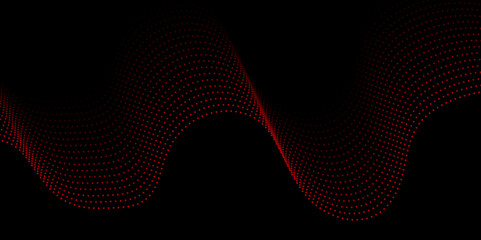 Abstract futuristic red wave dots shapes and black background. Vector background with red abstract wave dots. Abstract gradient wave, Big data. Digital background. Futuristic vector illustration.