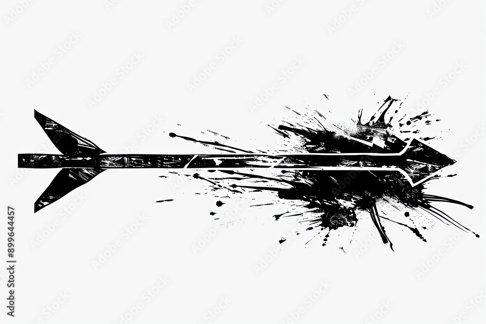 Poster artistic black arrow marking with dynamic splash effect on white background. generative ai