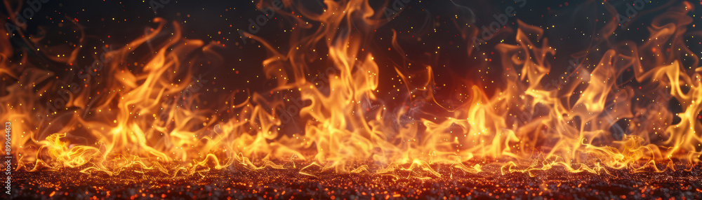 Poster scorching flames and glowing embers create an intense, mesmerizing fiery scene perfect for dynamic b