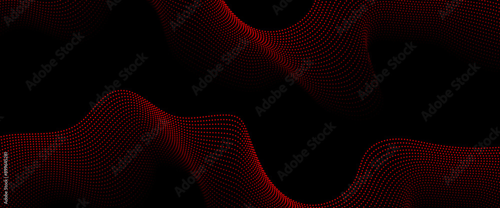 Poster abstract futuristic red wave dots shapes and black background. vector background with red abstract w