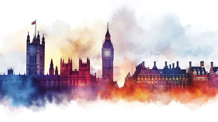 Fototapeta premium watercolor aquarelle illustration painting of Big Ben tower on white background