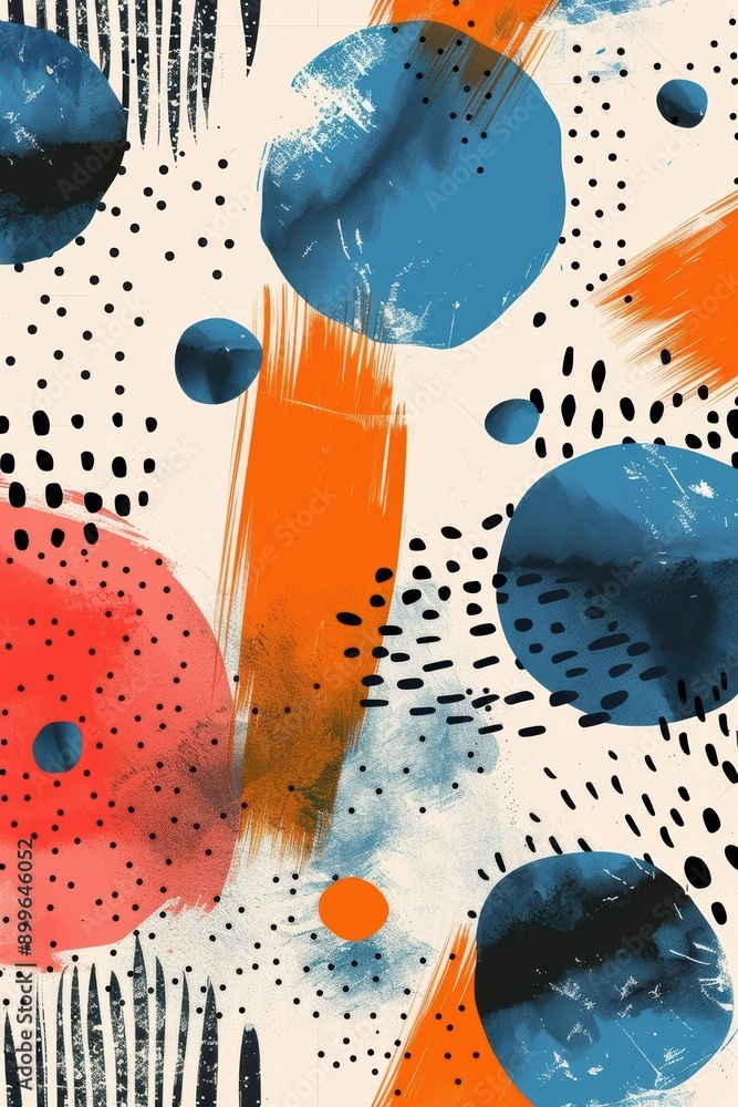 Aufkleber abstract illustration with splashes of blue and orange, featuring various shapes and patterns on a t
