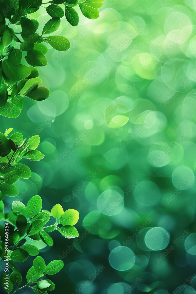 Aufkleber lush green leaves against a blurred bokeh background, creating a serene and nature-inspired visual p