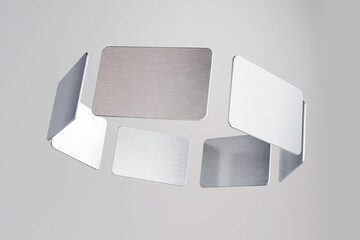 Credit card. Metal card. Finance. Bank product. Flying cards. Mockup. 3D illustration.