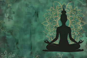 Yoga and meditation banner. Soft tones, background, copy space for text. Generative AI