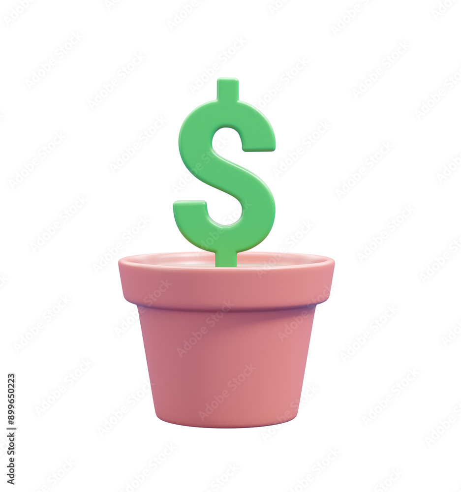 Aufkleber 3d render showcasing a tree with dollar symbols instead of leaves, planted in a pot isolated on tran