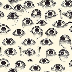 Cyclic seamless repeating pattern of black and white eyes.