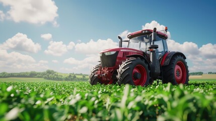 Fototapeta premium Modern Agricultural Tractor with Advanced Technology in Green Fields