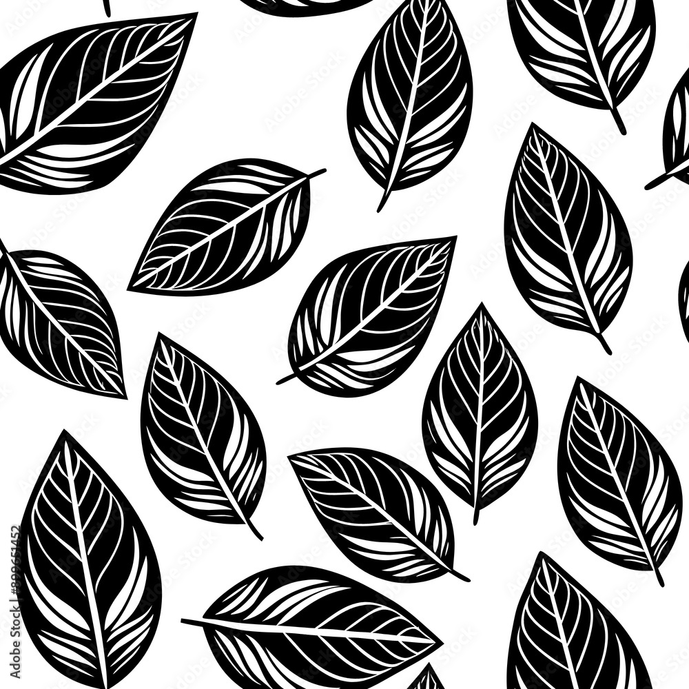 Wall mural pattern, seamless, leaf, vector, floral, wallpaper, nature, flower, illustration, art, design, textu