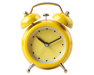 Yellow alarm clock isolated on white transparent background, png element clipart