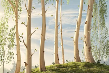 A collection of birch tree trunks