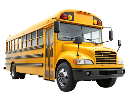 Yellow school bus isolated on white transparent background, png element clipart