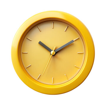 Yellow wall clock isolated on white transparent background, png element clipart