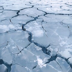A detailed and realistic 3D rendering of an icy surface with intricate crack patterns, showcasing the texture and cold environment.

