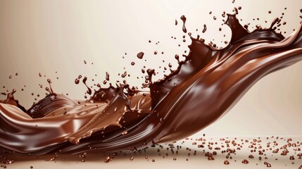 Chocolate Splash Wave - A realistic depiction of a rich, creamy chocolate splash captured in mid-motion, showcasing the luxurious texture and irresistible appeal of chocolate.