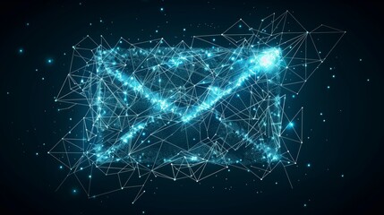 Abstract message icon. Low poly style design. Wireframe light connection structure.