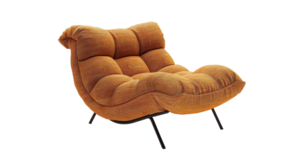 Cozy Modern Lounge Chair in Warm Orange Fabric Lovingly Placed Against a Crisp White Background for Interior Design Inspiration