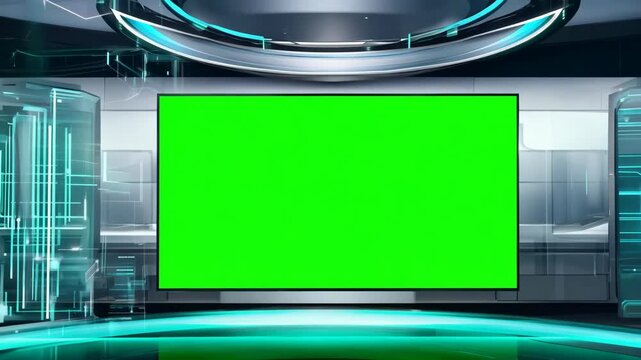 High-Tech 3D Virtual News Studio with Green Screen Background