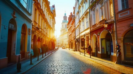 Obraz premium A European city with beautiful architecture, cobbled streets and cultural monuments