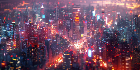 Night Cityscape with Speeding Lights - Motion Blur Street, Dynamic Night Street.
