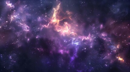 A mesmerizing cosmic nebula, depicting vibrant purple and pink gases and dust clouds in deep space.