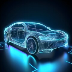 Futuristic scene featuring an electric car, AI