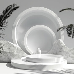 Clean and stylish white background with podium and green accents for advertising purposes