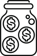 Line drawing of a glass jar containing dollar coins, representing saving and investment for future financial security