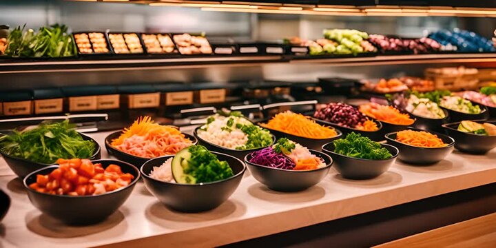Poke bowls at a healthy poke shop.