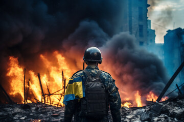 Naklejka premium AI generated picture photo of brave soldier defender war aggression