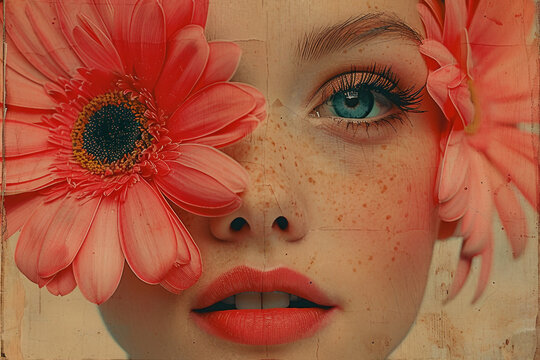 Generative AI technology cut-out graphical retro collage with vivid vintage elements paper art design - Powered by Adobe