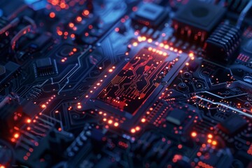Fototapeta premium Close-Up of Glowing Computer Circuit Board