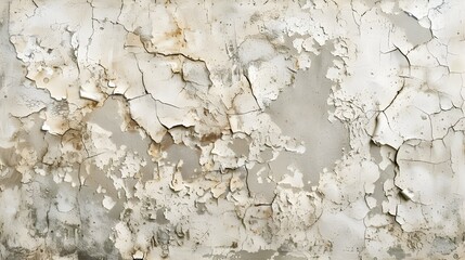 Naklejka premium This image shows an aged plaster wall with extensive cracking and peeling, revealing layers of underlying material, indicative of decay and the passage of time.