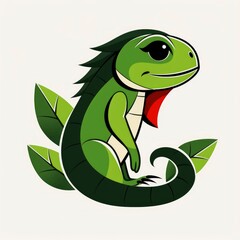 Fototapeta premium Cartoon Green Iguana with Red