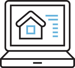 Home Buying in Laptop Line Icon