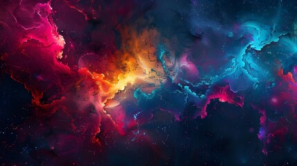 A vibrant abstract that captures the essence of cosmic energy with explosive colors in red, blue, and pink, creating a visual representation of a dynamic universe.