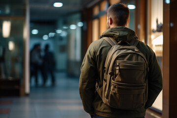 Generative AI illustration of soldier in uniform back home