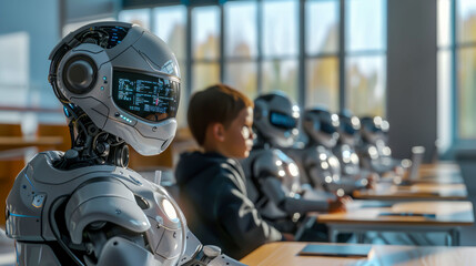 Fototapeta premium Artificial Intelligence in Education: Robot Teacher in Action. 