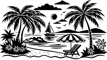 create a summer vibes sea shore silhouette  vector illustration