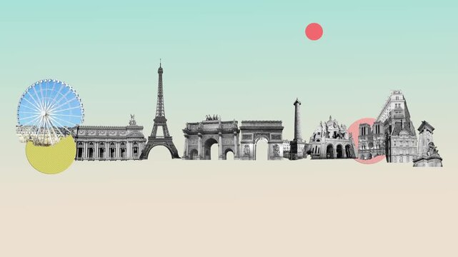 2D animation of design or art collage about Paris. Fashion vintage style. Travel, Vacation concept
