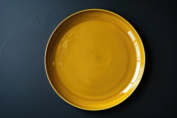 Yellow Ceramic Plate on a Dark Surface