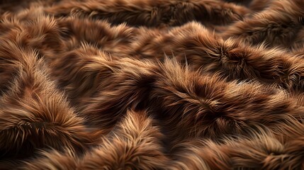 Fototapeta premium Close-up view of animal fur, showing detailed waves and natural brown tones, highlighting the thick and soft texture.