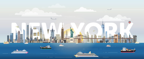New York city skyline colorful vector illustration. Travel poster