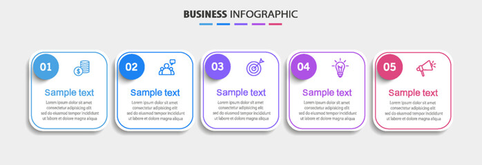 Business infographic template with 5 options or steps. Can be used for workflow layout, diagram, annual report, web design	